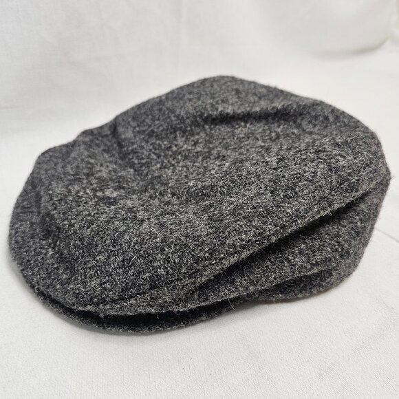 Vintage Eddie Bauer Harris Tweed Newsboy Cap Gray Hand Woven Ear Flaps Size M - Picture 1 of 11